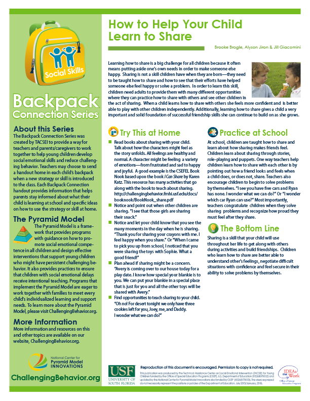 The "Backpack Connection" Series: Bridging Home and School 2 Sample Backpack Connection Series handout explaining emotional regulation strategies for families